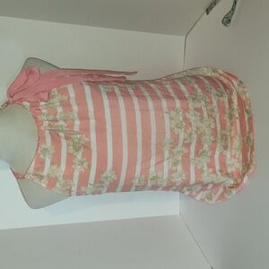 New York & Company Striped Floral Sleeveless Top BowTie  Pink L